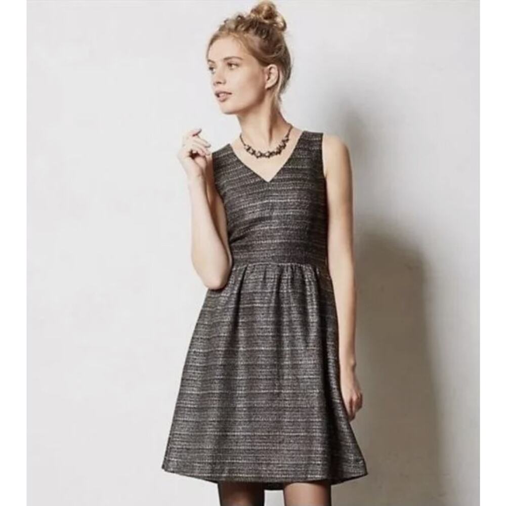NWT Moulinette Soeurs Gray Lined Sleeveless Glissade Shimmer Tweed Dress Size 4